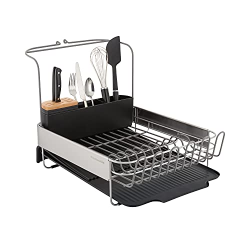 KitchenAid Full Size, Rust Resistant Expandable Dish Rack with Angled Self Draining Drainboard, 24-Inch, Black - color: Black, size: Expandable