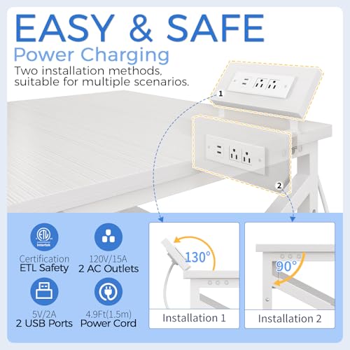METYERRY 23.6"x23.6" Large Printer Stand with Power Outlet, 3 Tier Cart | Adjustable Shelf, Fits 3D Printers, Laser Printers and Heat Press, 200 lbs Heavy Duty, Industrial Wheels, Home Office - color: White