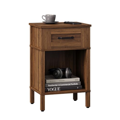 Farmhouse Nightstand with Drawer, Small Wood Bedside Table, Rustic Side Table, Modern End Table with Drawer, Retro Wooden Red Brown Night Stand for Bedroom - color: Walnut Brown