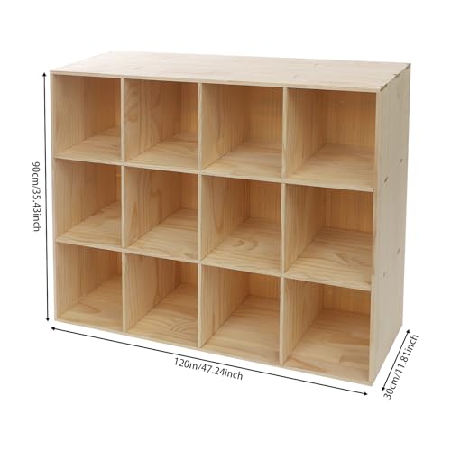 12-Cube Solid Wood Bookcase - Vertical/Horizontal Storage Organizer - 3-Tier 12-Compartment Display Cabinet & TV Stand for Living Room, Office - Easy Assembly Modern Farmhouse Style