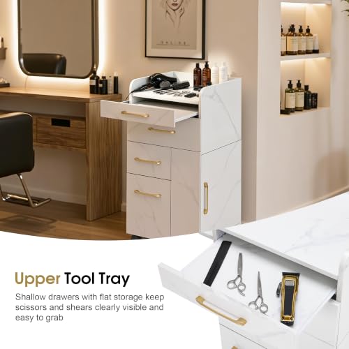 BarberPub Salon Trolley Cart with Lockable Wheels, Hair Styling Utility Rolling Cart for Storage DC2053 (White)