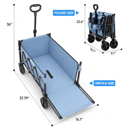 Sekey Collapsible Wagon Cart with Drop-Down Tailgate, 300 lb Capacity - color: Blue, size: 300 lbs