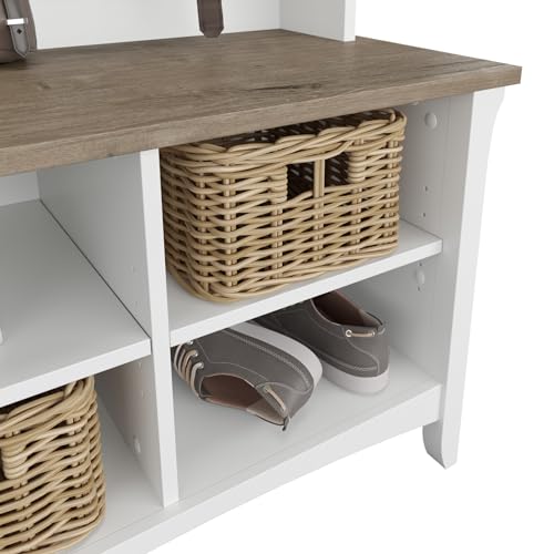 Bush Home Salinas Hall Tree with Shoe Storage Bench in Shiplap Gray and Pure White, Multi-Purpose Home Organizer, Entryway Solution with Seating and Hooks - color: Shiplap Gray/Pure White