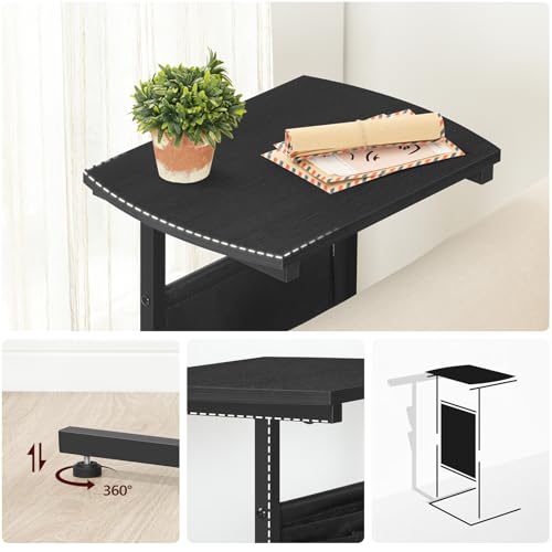 HOOBRO C Shaped End Table, 28.3" Side Table for Small Spaces, Couch Table, Slide Under Sofa Tray Table, Storage Bag, for Living Room, Bedroom, Black BB40SF01 - color: Black