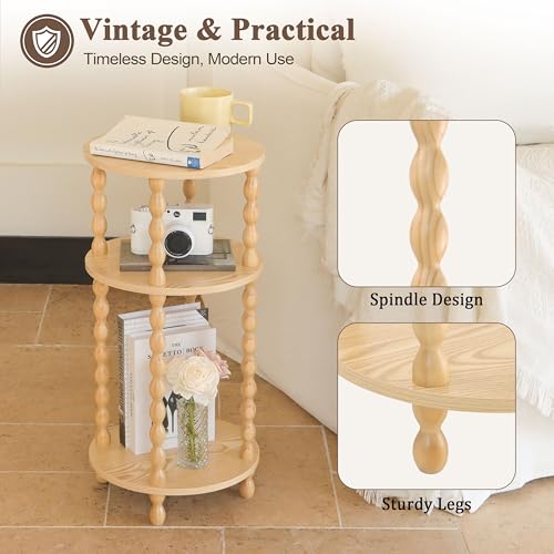 AWASEN Small End Table, 3-Tier Round Side Table for Small Spaces, Round Accent Table Nightstand for Bedroom, Living Room, Office, Natural - color: Natural