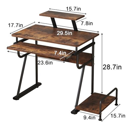 TigerDad Gaming/Computer Desk, Home Office Small Desk with Monitor Stand, Rustic Writing Desk, Dismountable Computer Tower Stand, Adjustable Storage Space, Modern Design Corner Table