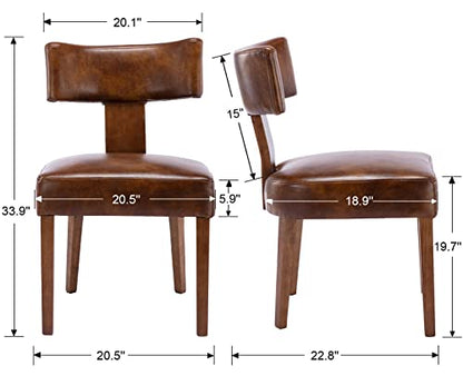 RIVOVA Set of 4 Mid Century Modern Dining Chairs, Farmhouse PU Leather Upholstered Dining Room Chairs Kitchen Chairs Side Armless Chairs with Curved Backrest Wood Legs, Brown - color: Brown Curved