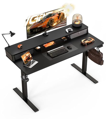 Electric Standing Desk with Two Drawers,55 x 24 Inch Sit Stand Desk Adjustable Height, Stand Up Desk with Storage Shelf, Computer Workstation for Home Office, Black - color: Black, size: 55" x 24"