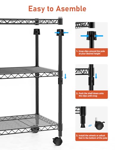 Simple Deluxe Heavy Duty 3-Tier Storage Shelves 750Lb Capacity, 24.02" D x 13.78" W x 29.92" H Shelving Unit for Pantry, Garage, Laundry and Kitchen, Black - size: 3-Tier, 13.78"W x 24.02"D x 29.92"H