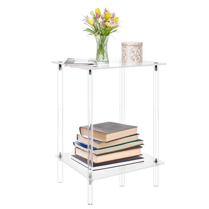 Jusalpha 2-Tier Heavy Duty Acrylic End Tables, Small Nightstand/Side Table for Living Room, Bedroom, Home Accent Side Table, 14''x 11.5''x 19.6'' - size: 2 Tier