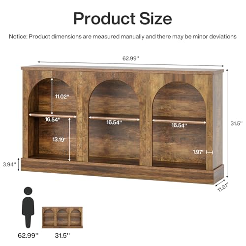 Tribesigns Arched Console Table, 63" Wooden Entryway Table with Storage | Farmhouse Long 3-Tier Sofa Table Behind The Couch for Entrance, Hallway, Living Room, Foyer, Brown - color: Rustic Brown