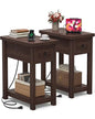Narrow End Table Set of 2 with Charging Station - Farmhouse Side Tables with Drawers, 14" Wood Nightstands Set of 2 for Bedroom Living Room, Slim Couch Bedside Table Small Spaces, Black Walnut - color: Black Walnut, size: 2 Pack