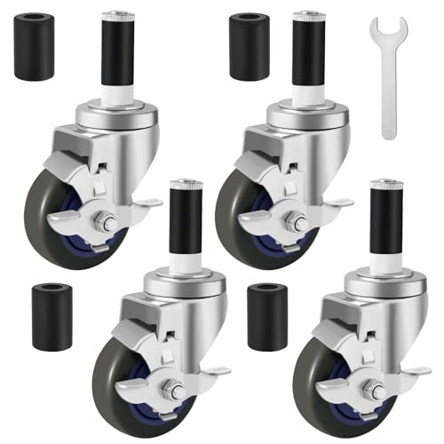 Besitu 3 Inches Prep Table Wheels Set of 4, Expanding Stem Caster Fit 7/8" and 1" ID Tube Leg with Side Brake for Stainless Steel Table, Cart, Furniture Legs, Commercial Kitchen Appliances, Workbench - style: 3 Inch