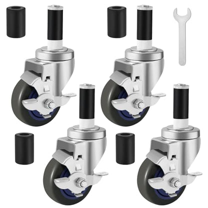 Besitu 3 Inches Prep Table Wheels Set of 4, Expanding Stem Caster Fit 7/8" and 1" ID Tube Leg with Side Brake for Stainless Steel Table, Cart, Furniture Legs, Commercial Kitchen Appliances, Workbench - style: 3 Inch