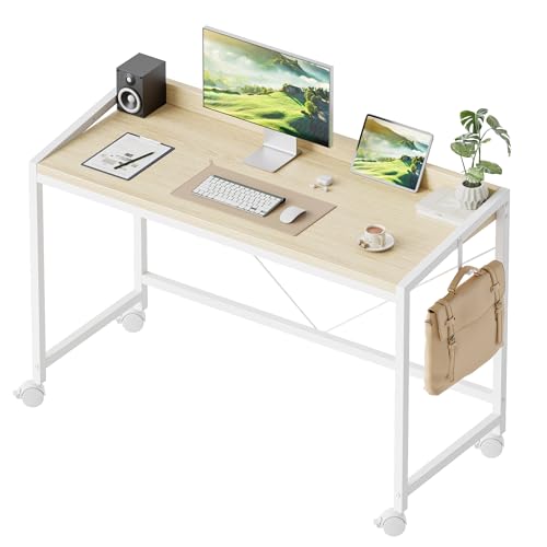 Mericonia 48 inch Rolling Computer Desk with Wheels, Gaming Desk for Small Spaces, Modern Simple Style Table for Home Office, Study Writing Table - color: Oak, size: 47"x19.7"