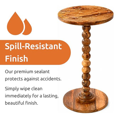 Solid Wood Round Side Table for Living Room, Bedroom and Office — Handcrafted End Table, Bedside Nightstand, Accent Table for Small Spaces with Tool-Free Assembly- Natural - color: Natural
