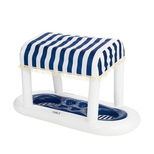 FUNBOY Giant Floating Navy Cabana Stripe Drink Station, Removable Fabric Shade with Fringe, Perfect for Parties, Table-Top Decorations and in-Pool Refreshments. - color: Navy