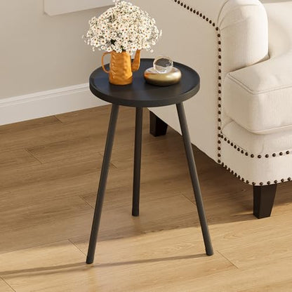 Small Couch Side Table, Drink Table, Mini Round End Table, Coffee Table, Snack Table for Small Spaces, Living Room, Bedroom, Sofa LET520BK - color: Black, size: 11.8 X 11.8 X 20.8 Inches