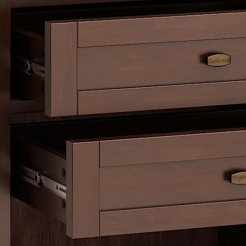 SIMPLIHOME Warm Shaker Bedside Table - 24 inch Wide Solid Wood Nightstand in Russet Brown, Transitional Bedroom Side or End Table with 2 Drawers, Open Shelf Storage and Brushed Nickel Hardware - color: Russet Brown