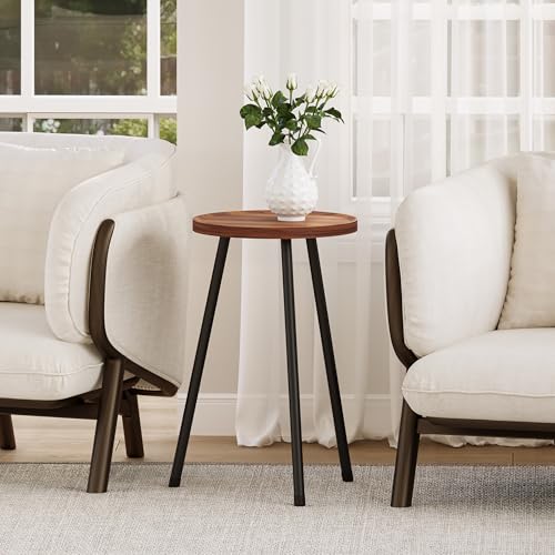 Small Couch Side Table, Drink Table, Mini Round End Table, Coffee Table, Snack Table for Small Spaces, Living Room, Bedroom, Sofa LET520DR - color: Rustic Brown, size: 11.8 X 11.8 X 20.8 Inches