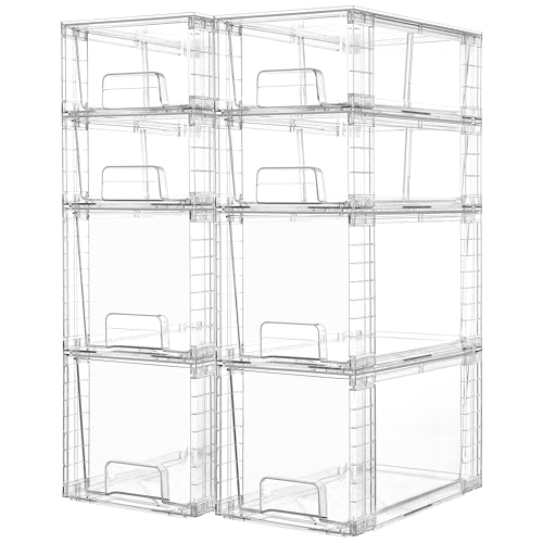 Vtopmart 8 Pack Clear Stackable Storage Drawers,Easy to Assemble Bathroom Organizers and Storage with handles,Plastic Drawers for Kitchen Pantry,Cabinet,Under Sink Organization - style: 4 Medium+4 Small