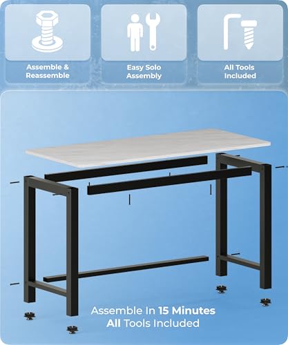 43" Home Office Desk Modern Computer Desk 43.3x23.6x29.5 inches PC Table with Thicken Frame Industrial Style Sturdy Metal Frame Furniture for Writing Gaming Marble White+Black - color: Marble White+black, size: 43