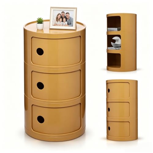 3 Tier Round Bedside Table, Round Storage Cabinet, Narrow Storage Cabinet for Bedroom Living Room Small Spaces (Yellow) - color: Yellow