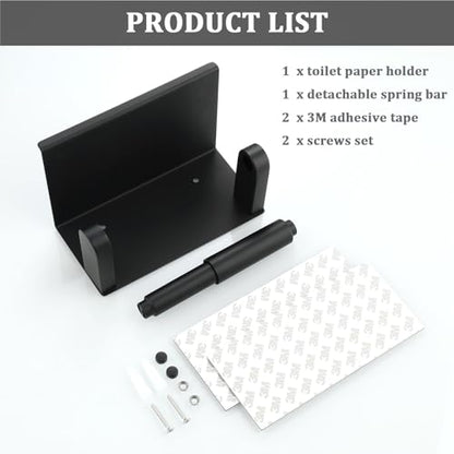 Alise Black Toilet Paper Holder,Bathroom Adhesive Toilet Paper Holder SUS304 Stainless Steel Toilet Paper Roll Holder with Shelf Spring Loaded Tissue Holder Wall Mount(Adhesive or Screw) - color: Matte Black, size: with Shelf