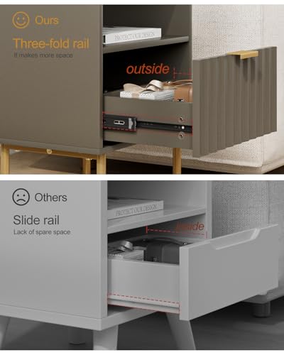 Nightstand,Modern Bedside Table with Gold Frame,Grey Night Stand,Bedside Furniture, Modern Side Table with Drawer and Shelf for Bedroom,Living Room (Grey) - color: Grey