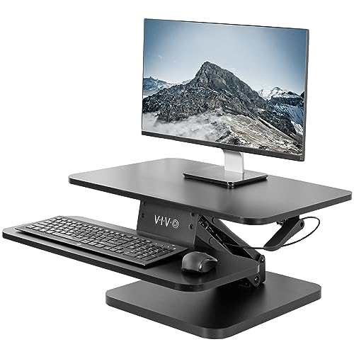VIVO Black Height Adjustable 25 inch Standing Desk Converter, Compact Sit Stand Tabletop Monitor Riser Workstation, DESK-V001G