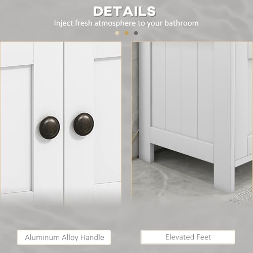 kleankin Pedestal Sink Storage Cabinet, Bathroom Under Sink Cabinet with 2 Doors and Open Shelf, Bathroom Vanity, White - color: White