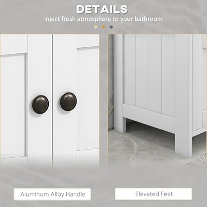kleankin Pedestal Sink Storage Cabinet, Bathroom Under Sink Cabinet with 2 Doors and Open Shelf, Bathroom Vanity, White - color: White