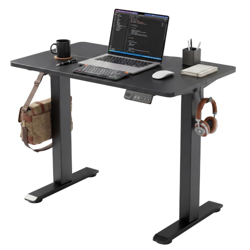 Claiks Electric Standing Desk, 35 x 20 Inch Small Height Adjustable Sit Stand Desk for Home Office, Computer Desk with Memory Presets, Cable Management & Headphone Hooks, 156 lbs Capacity, Black - color: Black, size: 35 Inch