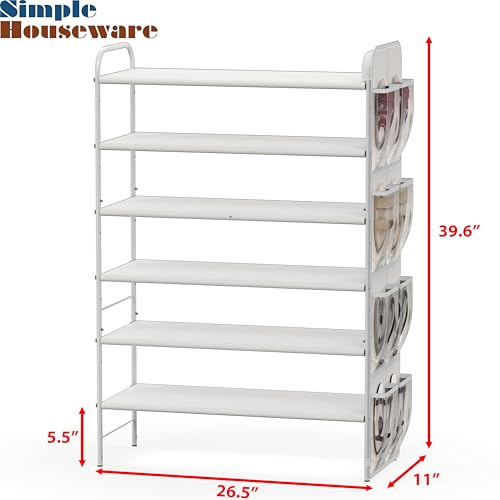 Simple Houseware 6-Tier Shoe Rack Storage Organizer w/Side Hanging Bag, White - color: White