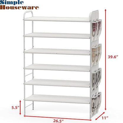 Simple Houseware 6-Tier Shoe Rack Storage Organizer w/Side Hanging Bag, White - color: White