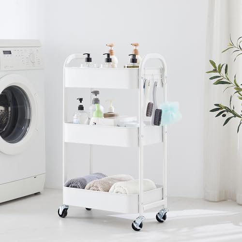 MAX Houser 3-Tier Rolling Utility Cart with Caster Wheels,Easy Assembly, for Kitchen, Bathroom (White) - color: White, size: 3-Tier Standard Cart