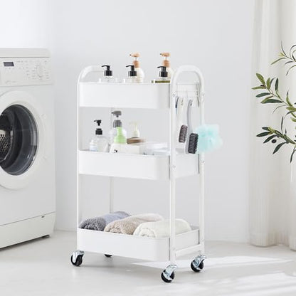MAX Houser 3-Tier Rolling Utility Cart with Caster Wheels,Easy Assembly, for Kitchen, Bathroom (White) - color: White, size: 3-Tier Standard Cart