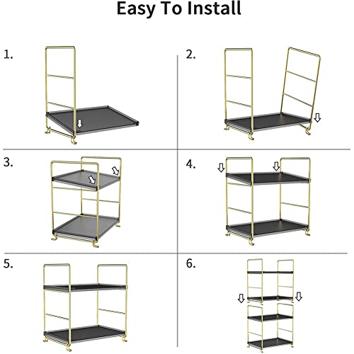 2-Tier Kitchen Spice Rack - Freestanding Stackable Organizer Shelf - Bathroom & Cosmetic Organizer - Square Standing Rack (Golden&Black) - color: Golden