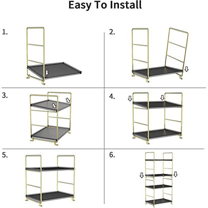 2-Tier Kitchen Spice Rack - Freestanding Stackable Organizer Shelf - Bathroom & Cosmetic Organizer - Square Standing Rack (Golden&Black) - color: Golden