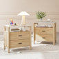 Night Stand Set 2, 23" Nightstands Set of 2, Modern Nightstand with Charging Station & Faux Marble Top, 2 Drawer End Table with Solid Round Post Legs, Bedside Table for Bedroom, Natural Oak - color: Natural Oak + Faux Marble Top, size: 24''W x 15.7'D x 24