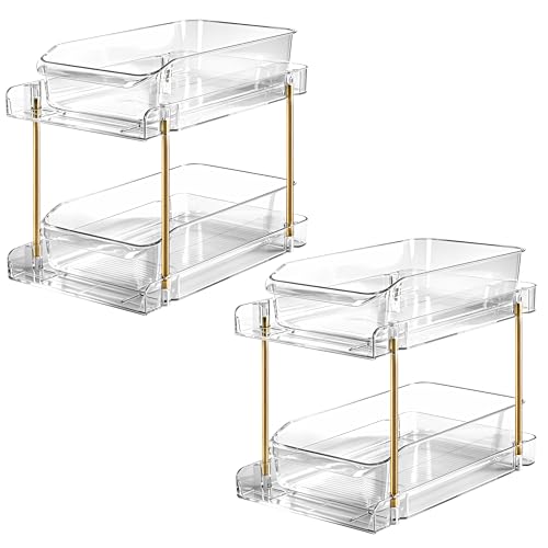 LAREKUN2pack 2-Tier Organizer & Storage Unit Stackable Bathroom Cabinet Organizer Pull-Out Kitchen Pantry Organizer & Storage System Suitable for Countertops, Pantries, Kitchens, Bathrooms - style: 2pack