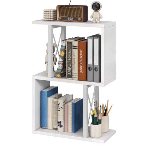 IBUYKE Small Desktop Bookshelf 25”H Tabletop Shelf Organizer Bookcase for Magazine/Books 3 Tier Wood Desk Organizer for Office, Home or School UTMZ011W - color: White