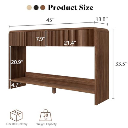 AMERLIFE 45" Fluted Entryway Console Table with 2 Drawers and Open Shelf | Modern Entryway Table with Rounded Edges, Wood Sofa Table for Hallway, Foyer, Behind Couch, Living Room, Brown - color: Brown - Fluted Panel, size: 45"