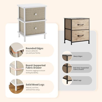 Apicizon Nightstand with 2 Drawers, Boho Side Table with Storage, White | Small End Table with Solid Wood Legs, for Small Spaces, Bedroom, Living Room, Entryway, Easy Assembly - color: White
