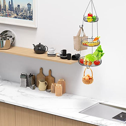 Simple Houseware Adjustable Metal Hanging Fruit Basket, Oblate, Black, 11" W x 11" L x 30" H | 11" W x 11" L x 30" H - color: Black, style: Oblate Basket