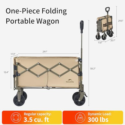 Naturehike Big Wheels Collapsible Wagon Cart, Extra Long Extender Wagon Cart, Brown - color: Khaki With Tailgate