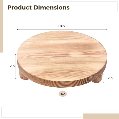 2 Pcs Round Wooden Riser for Kitchen Counter, Natural Pine Plant Stand, Versatile Pedestal Display Base, Decorative Holders for Candles, Tabletop Decor, Small Pot, Bathroom Storage