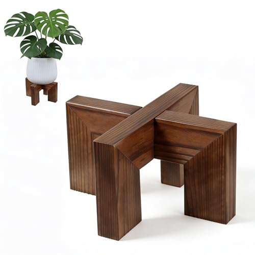 Wood Plant Stand Indoor Outdoor, Mid Century Modern Planter Holder, Sturdy Plant Pot Stand, Single Floor Flower Pot Holder (Walnut, Fit 2.5-6 Inch Pots) - size: Fit 2.5-6 Inch Pots