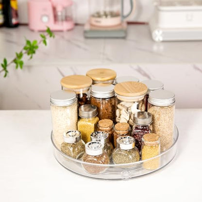 2 Pack Lazy Susan 9.25" Inch Turntable Organizer Pantry Organization and Storage Container Bins Spice Rack Cabinet Rotating Condiment for Pantry Kitchen Vanity Bathroom Jewelry Holder Clear - size: 9.25 inch 2Pack