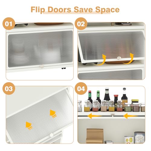 5-Tier Kitchen Storage Cabinet, Mobile Microwave Stand with Metal Frame, 4 Lockable Casters & Flip-up PC Doors, Freestanding Bakers Rack for Kitchen, Dining Room, Living Room (White) - color: White